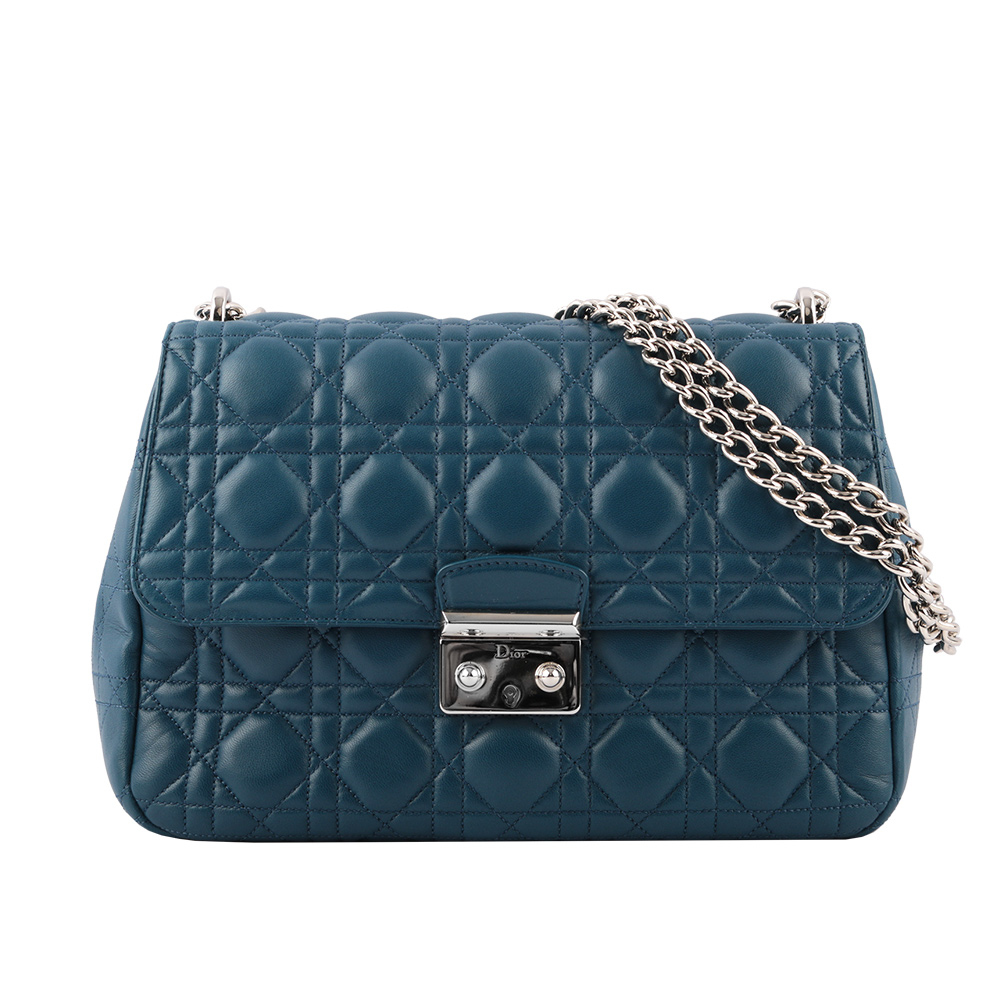 【CHRISTIAN DIOR】Miss Dior系列菱格紋銀鍊雙壓釦肩背包