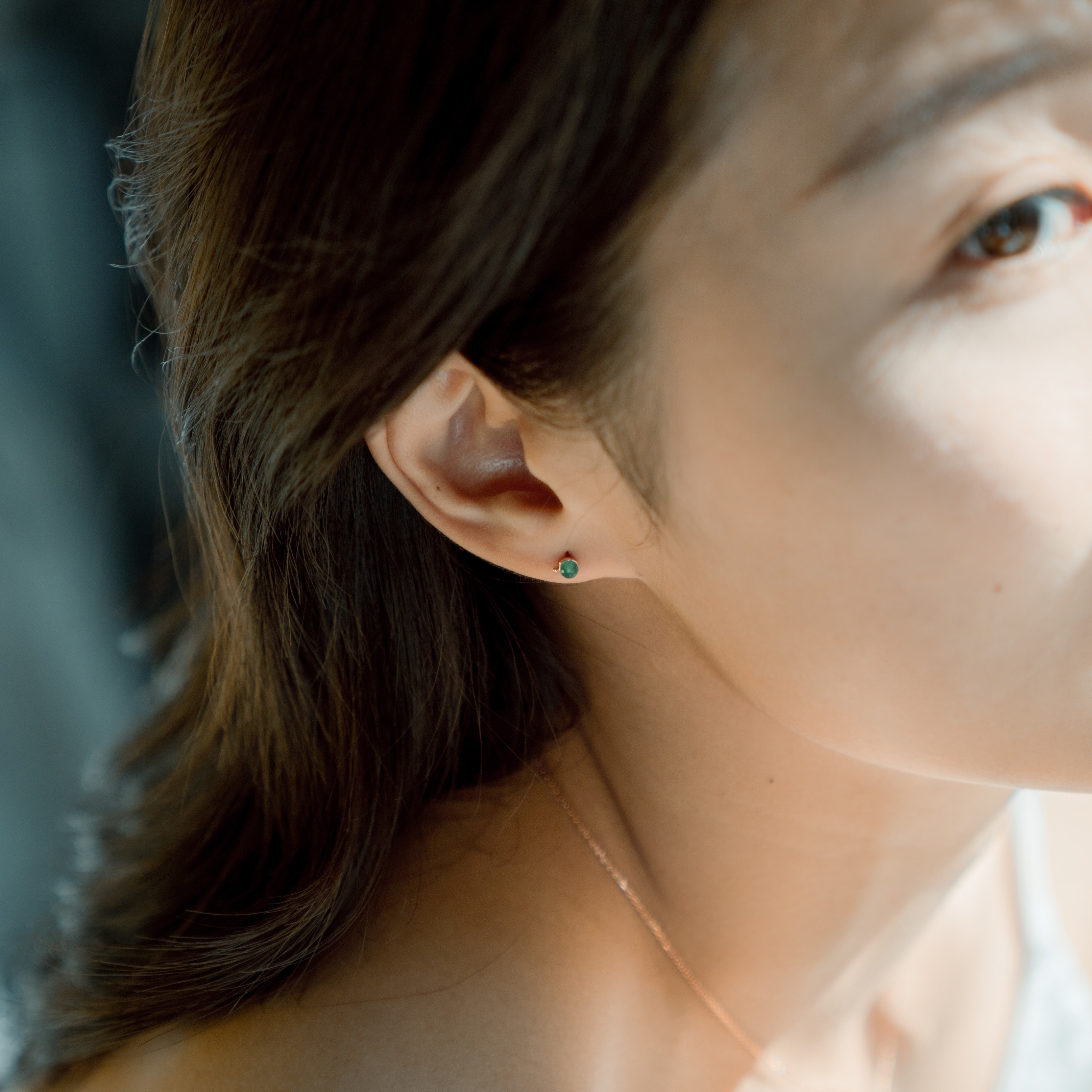 綠瑪瑙球球小點轉珠耳環