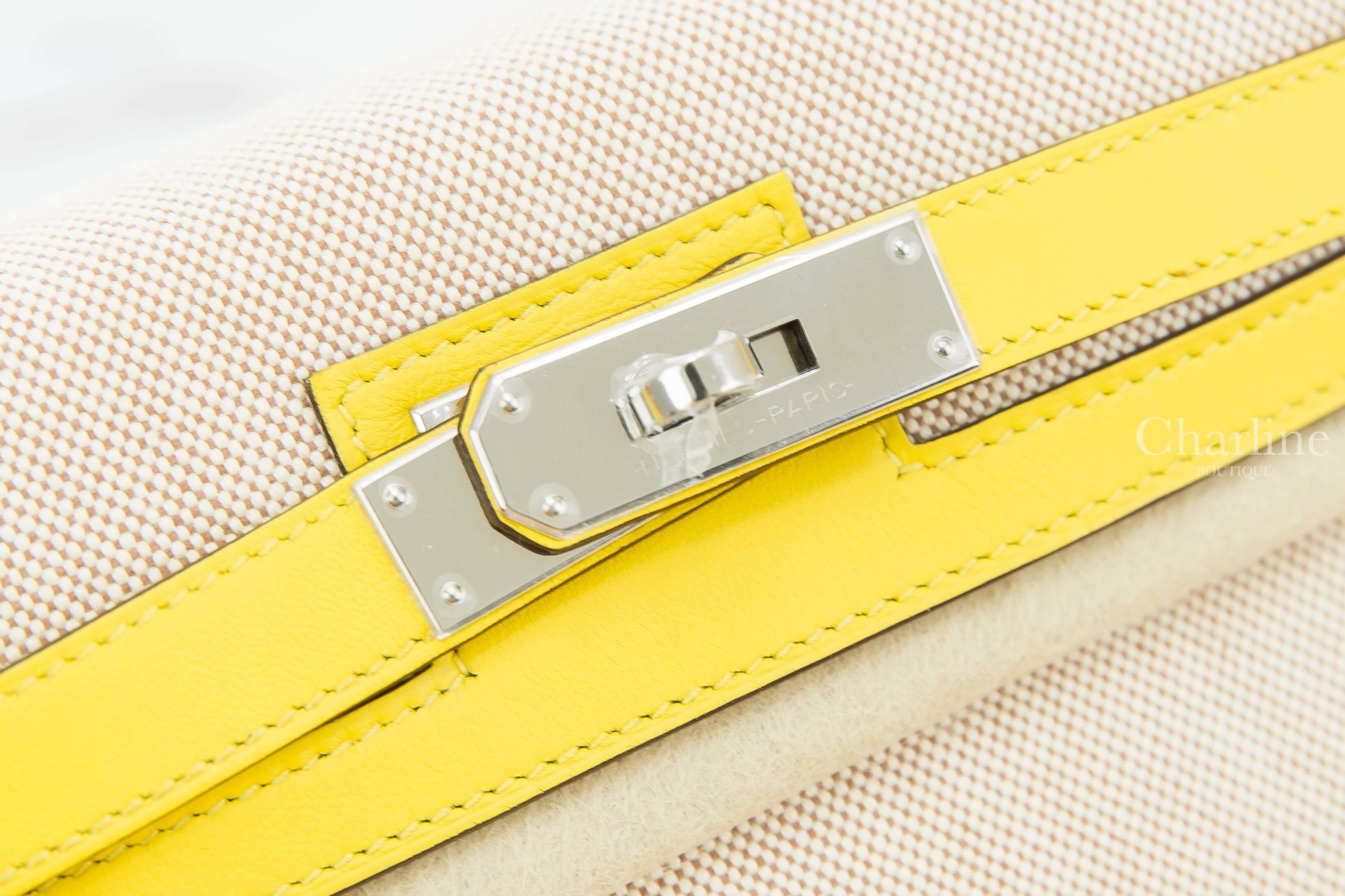 Hermès Kelly 28cm 9O Jaune de Naples Toile / Swift 那不勒斯黄帆布拼接銀釦凱莉包