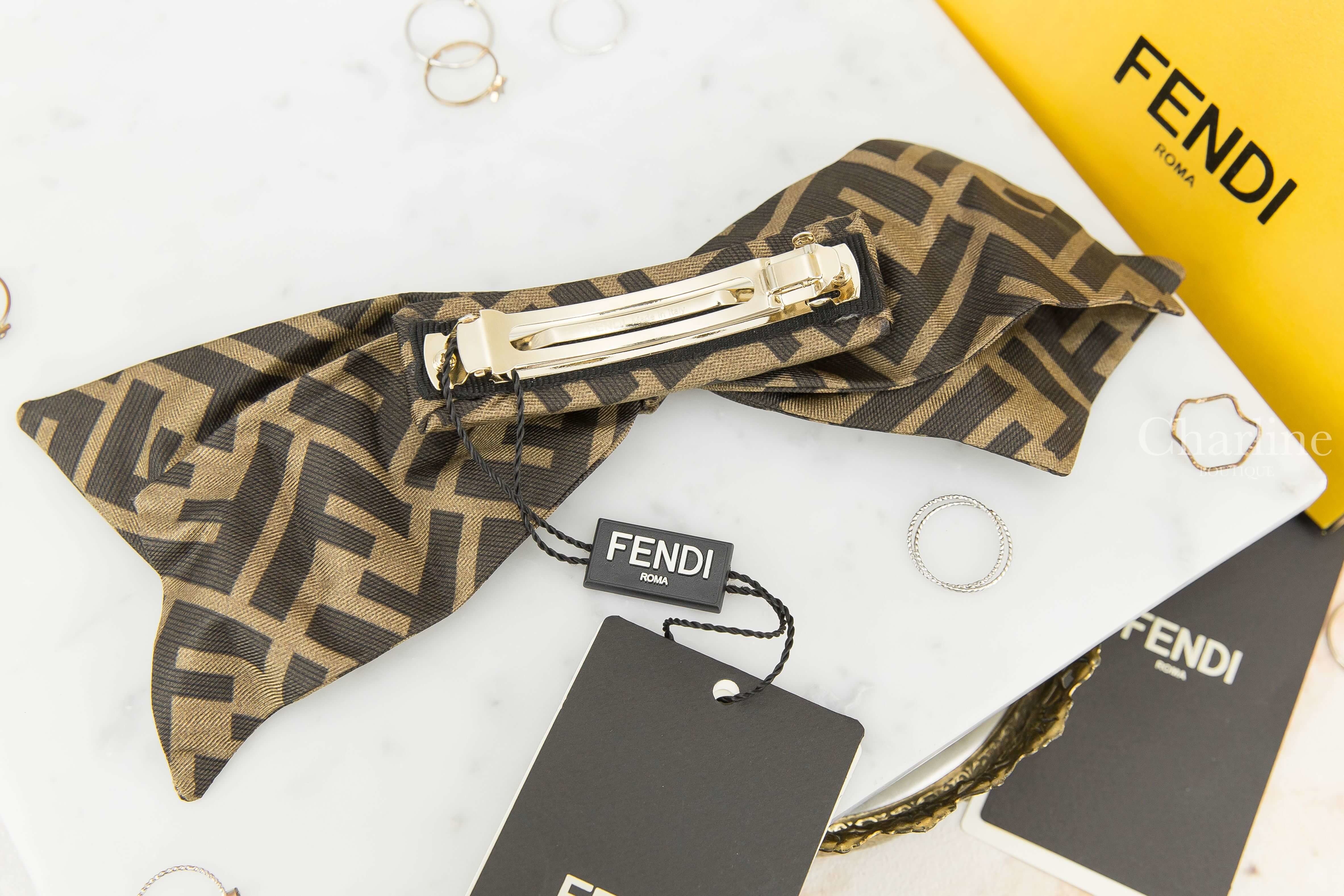 Fendi Hair Clip 咖啡色老花蝴蝶結真絲髮飾-Charline Boutique 精品代購