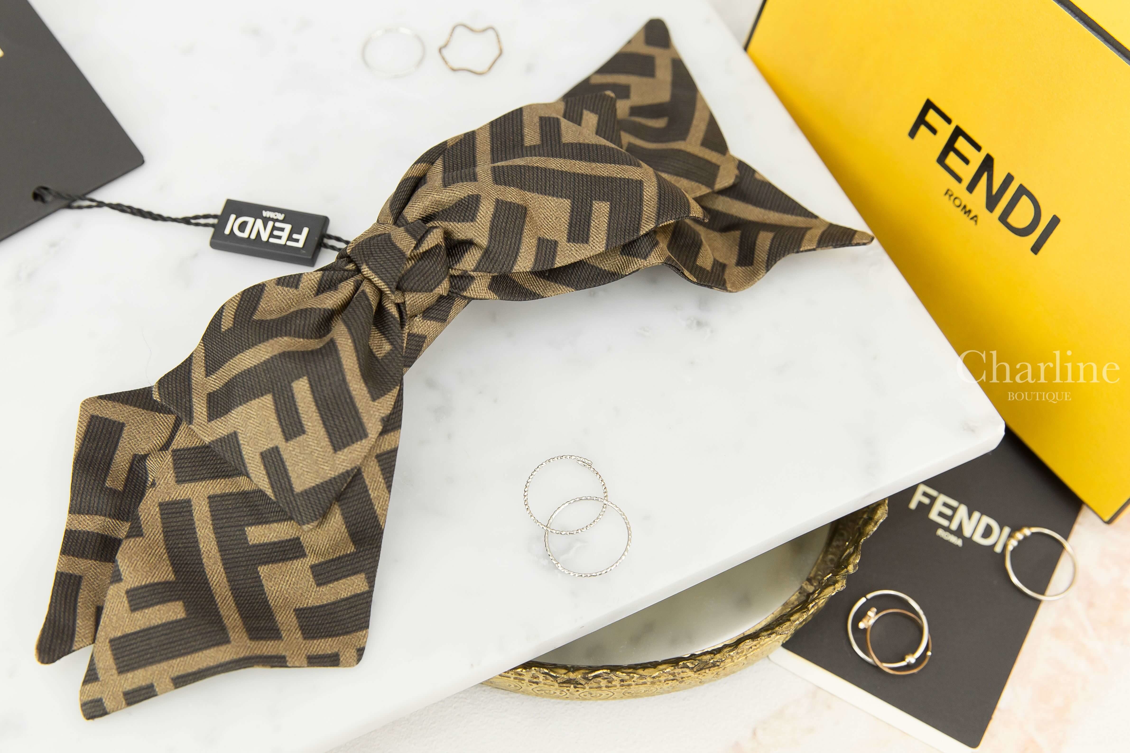 Fendi Hair Clip 咖啡色老花蝴蝶結真絲髮飾-Charline Boutique 精品代購