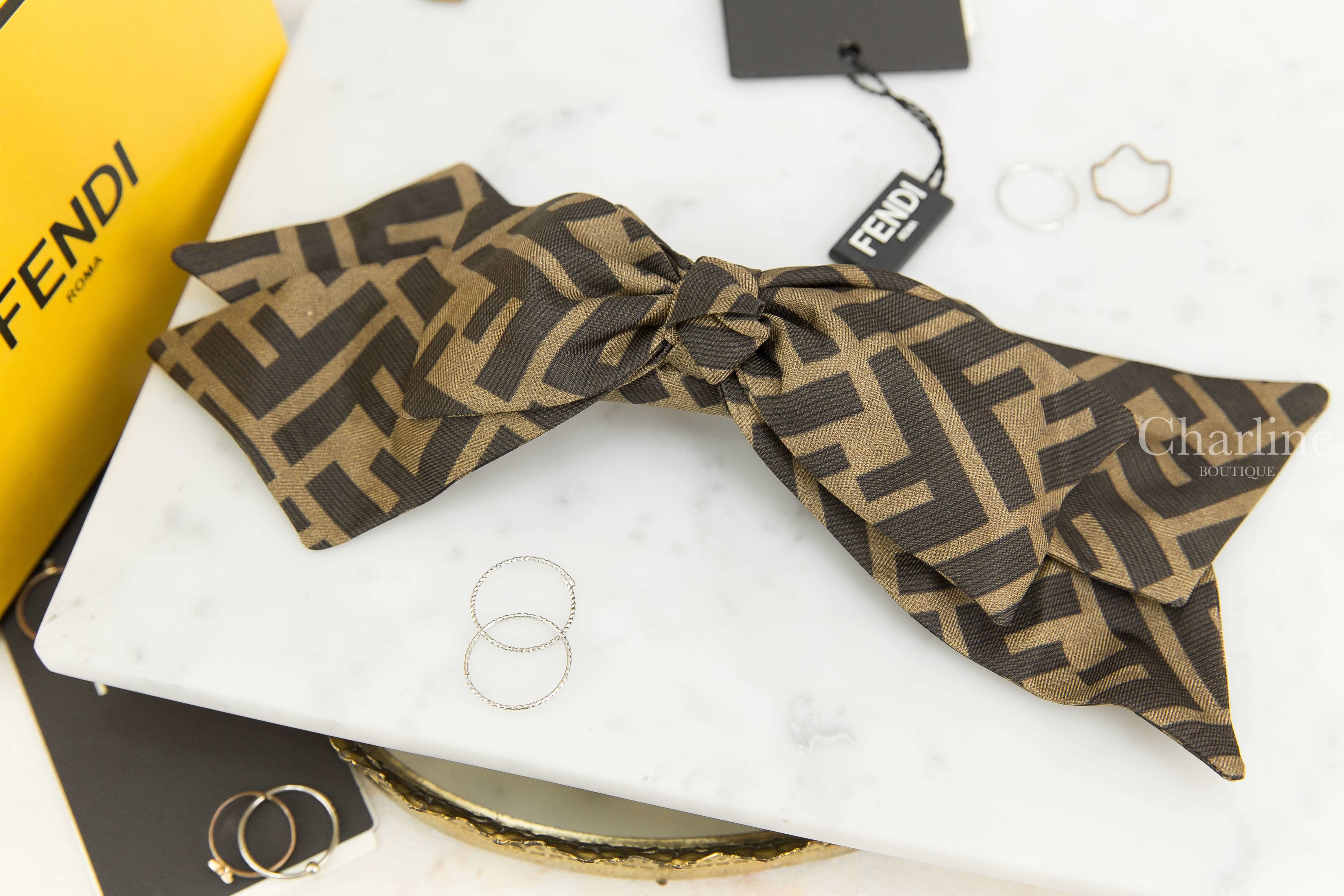 Fendi Hair Clip 咖啡色老花蝴蝶結真絲髮飾-Charline Boutique 精品代購