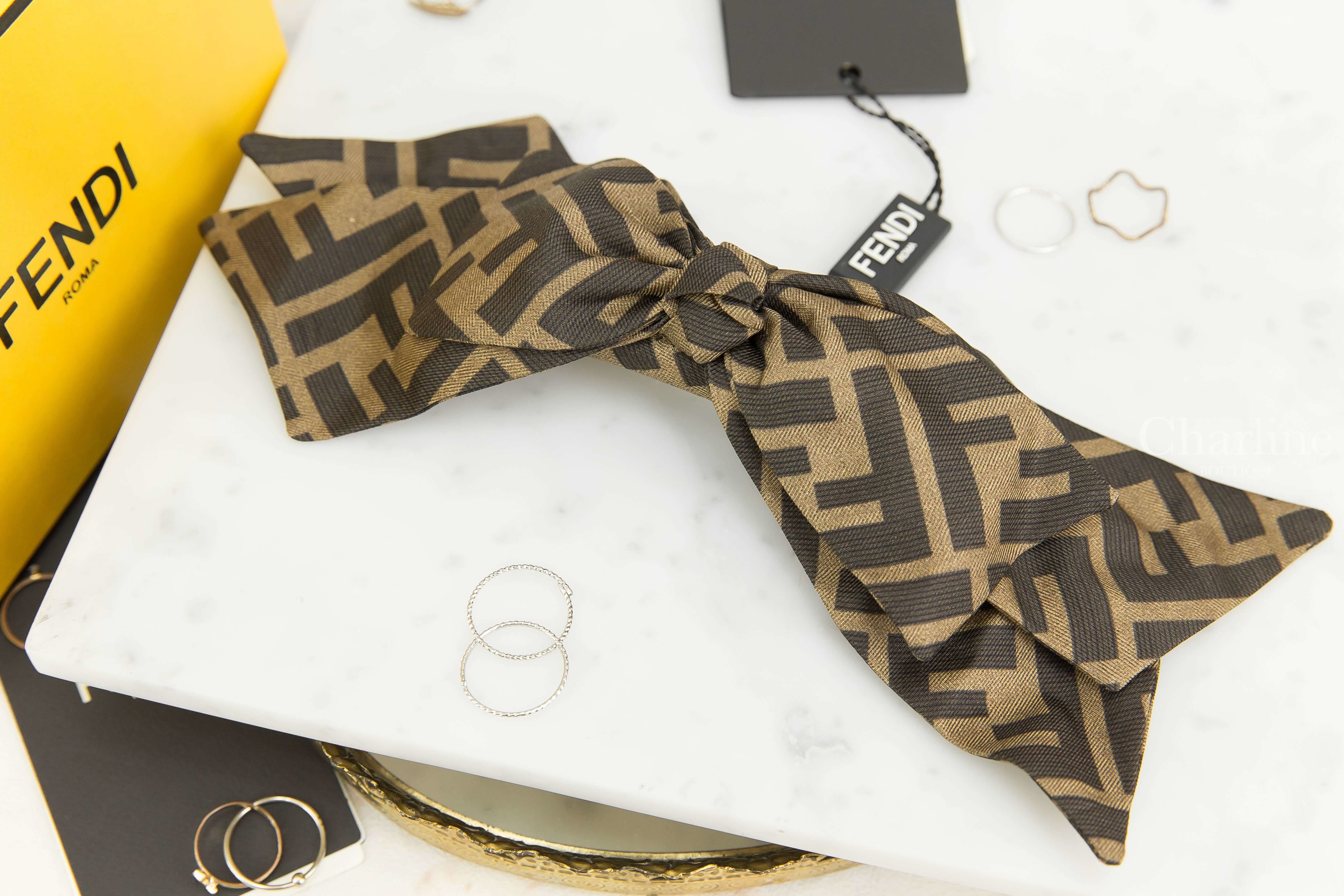 Fendi Hair Clip 咖啡色老花蝴蝶結真絲髮飾-Charline Boutique 精品代購