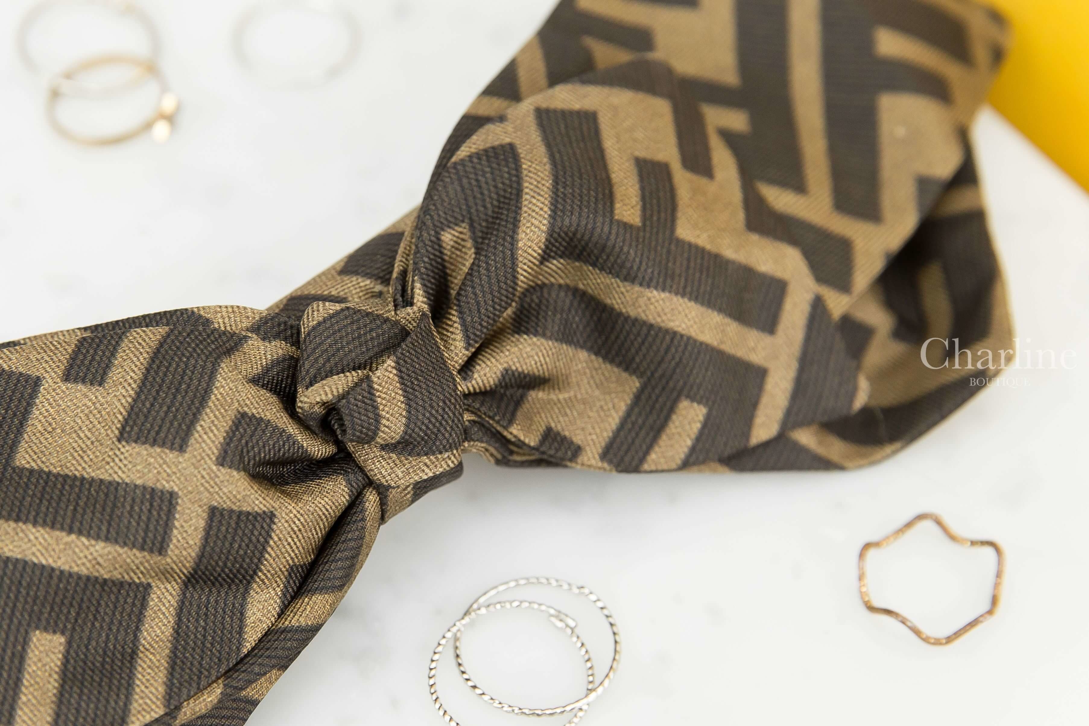 Fendi Hair Clip 咖啡色老花蝴蝶結真絲髮飾