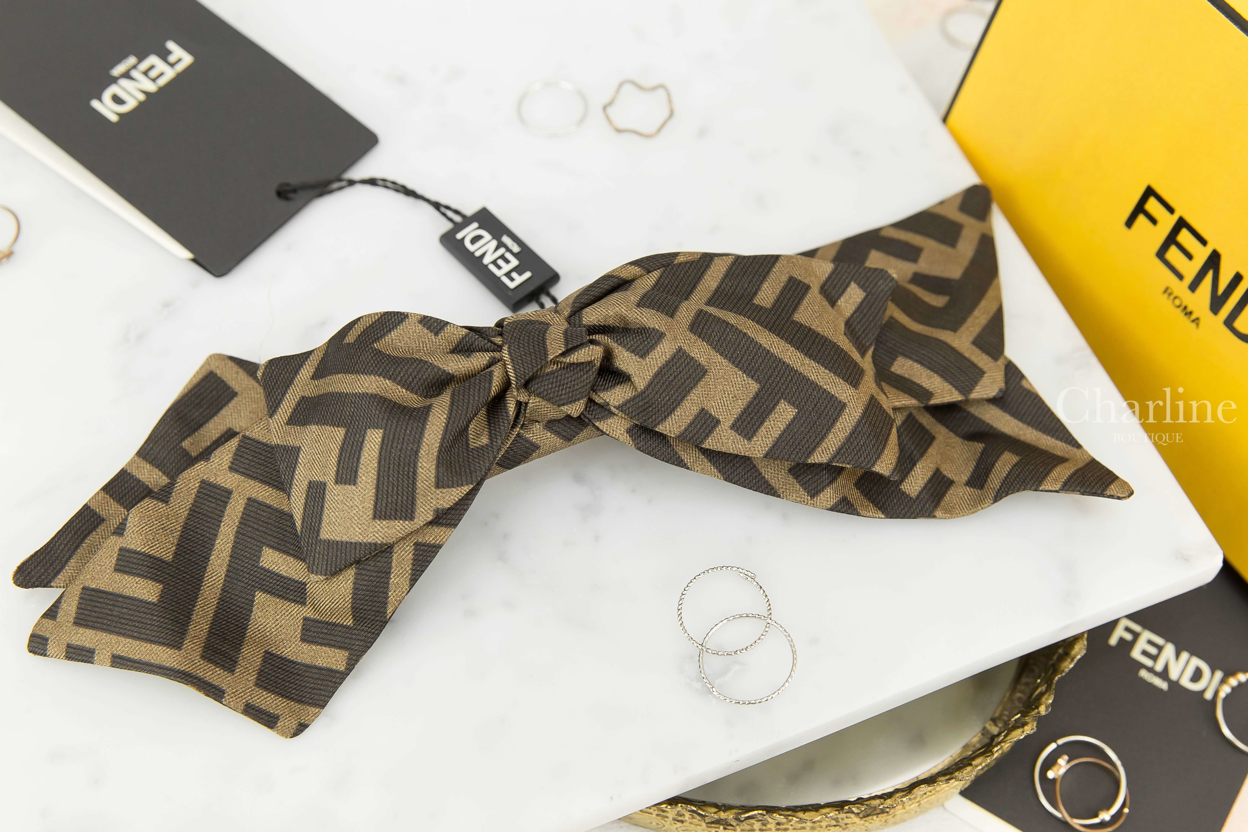 Fendi Hair Clip 咖啡色老花蝴蝶結真絲髮飾