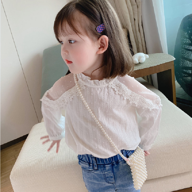 花邊立領網紗上衣