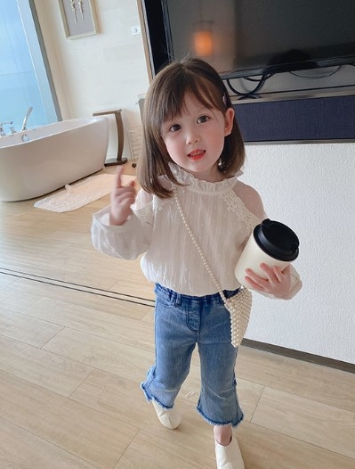 花邊立領網紗上衣