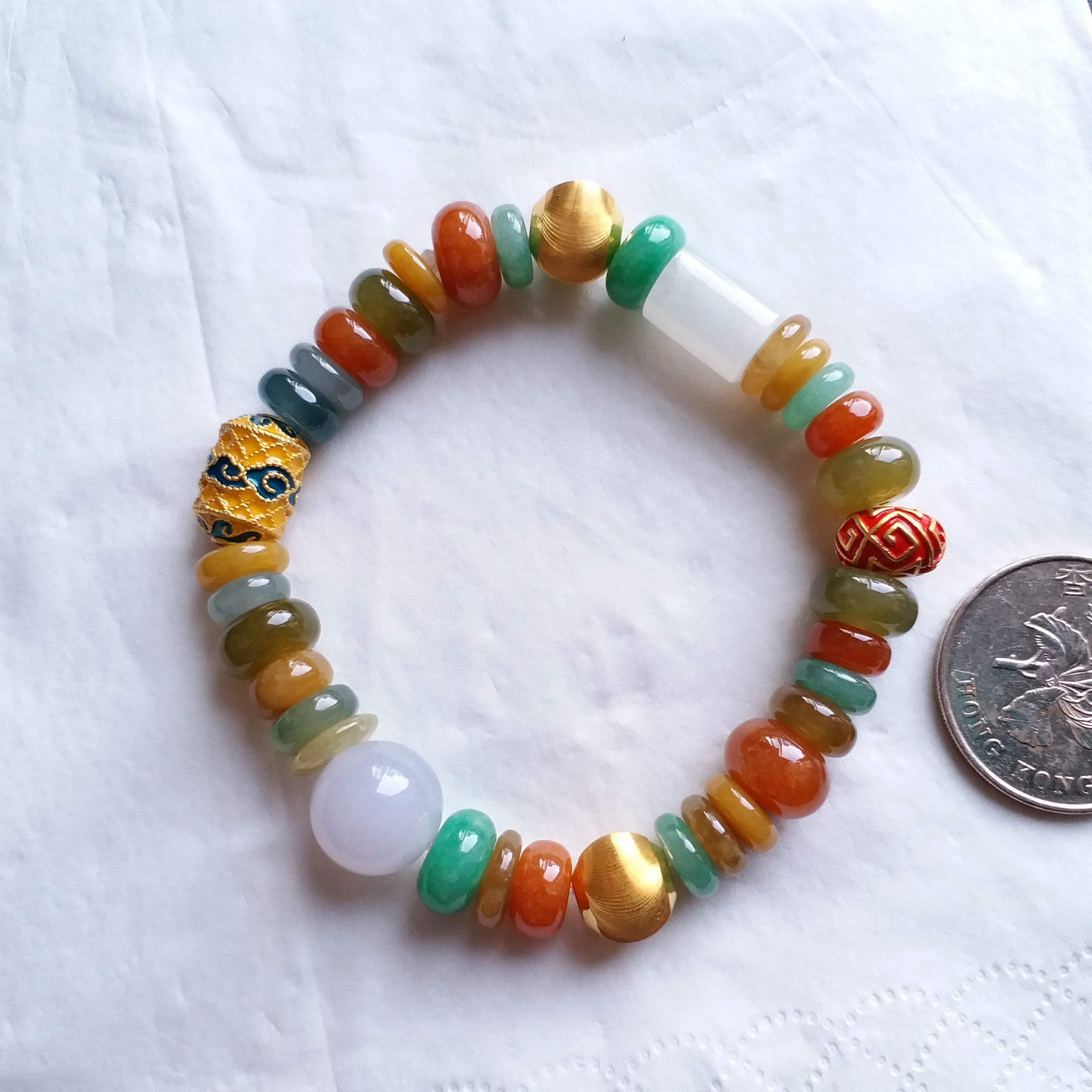 冰糖果多寶手串+足金珠4顆, 天然翡翠A玉, 緬甸玉, Jade, Jadeite