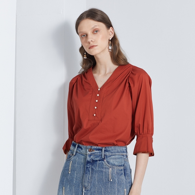 珠釦開襟七分袖衣(兩色)
