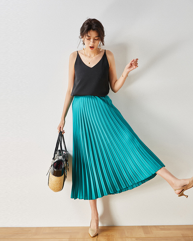 DEER.W 百褶絲緞長裙 綠色