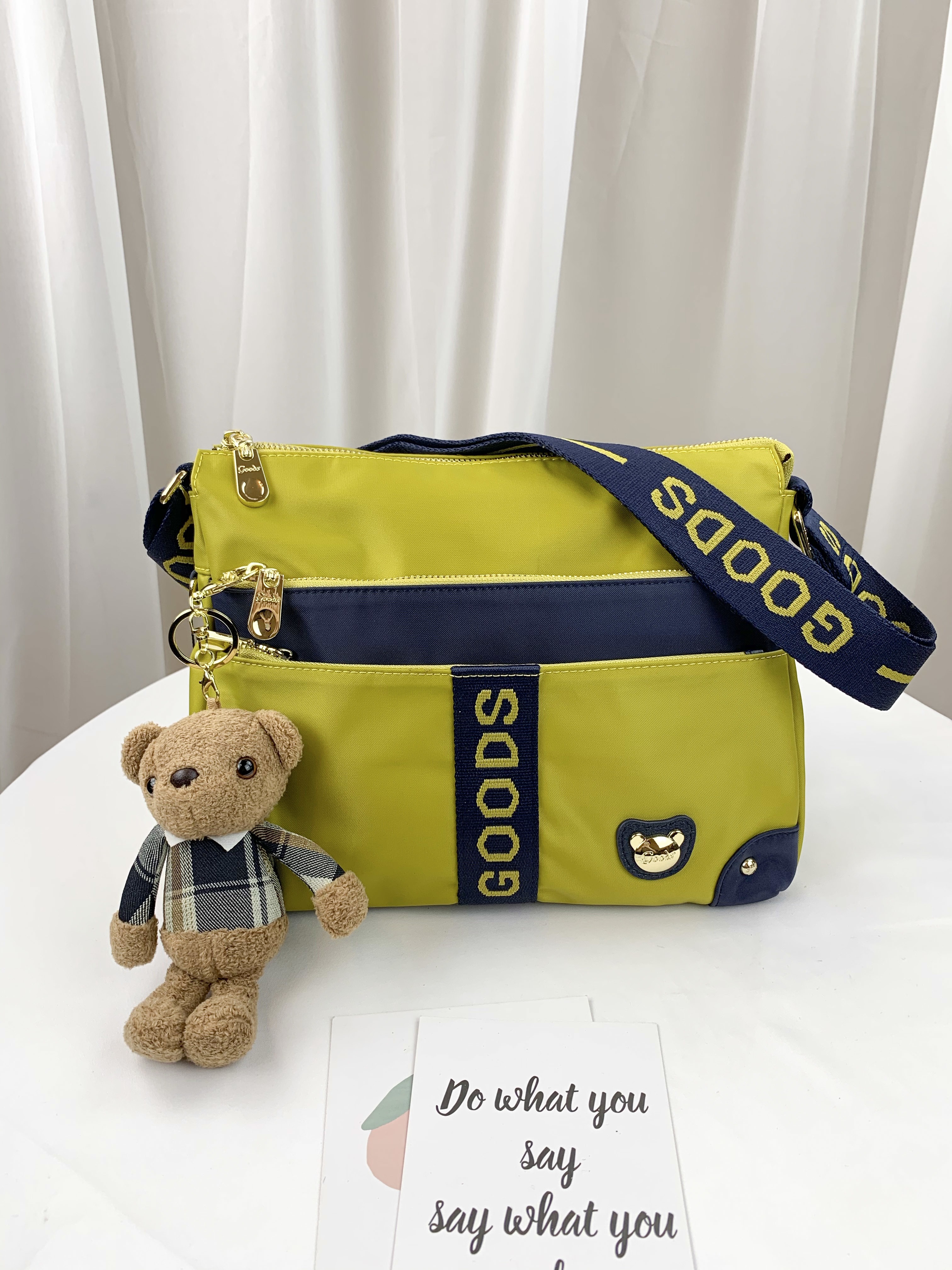 GOODS 織帶芥末黃藍 尼龍防潑水側背包  #2045