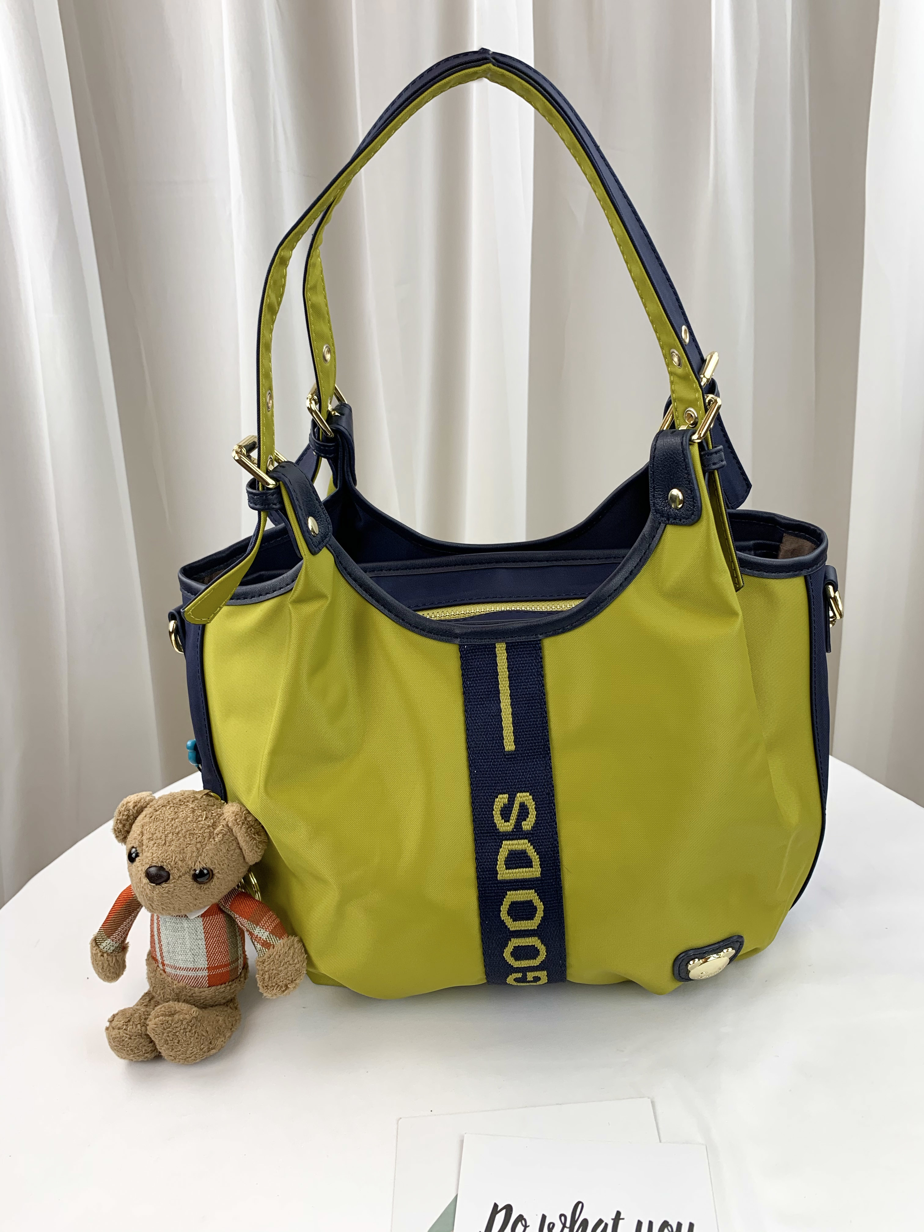 GOODS 織帶芥末黃藍 尼龍防潑水手提包 / 側背包 #2520