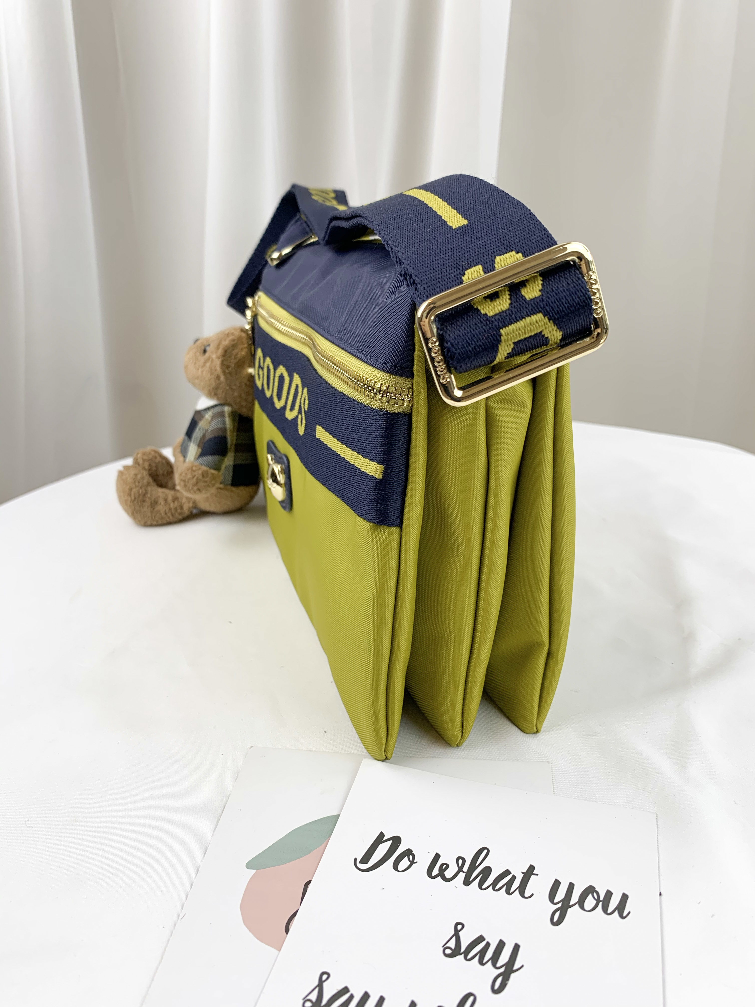 GOODS 織帶芥末黃藍 尼龍防潑水側背包  #2522