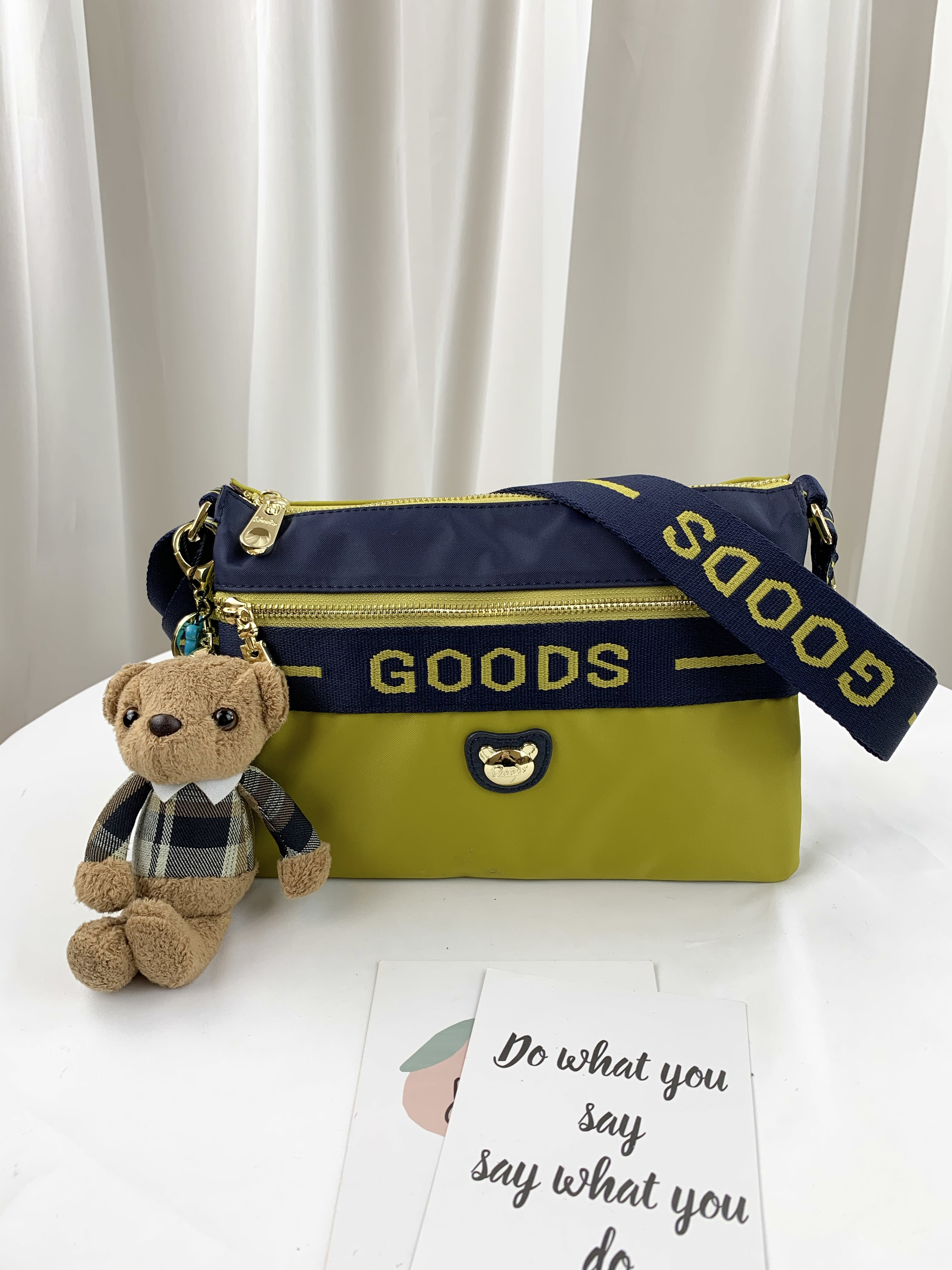 GOODS 織帶芥末黃藍 尼龍防潑水側背包  #2522