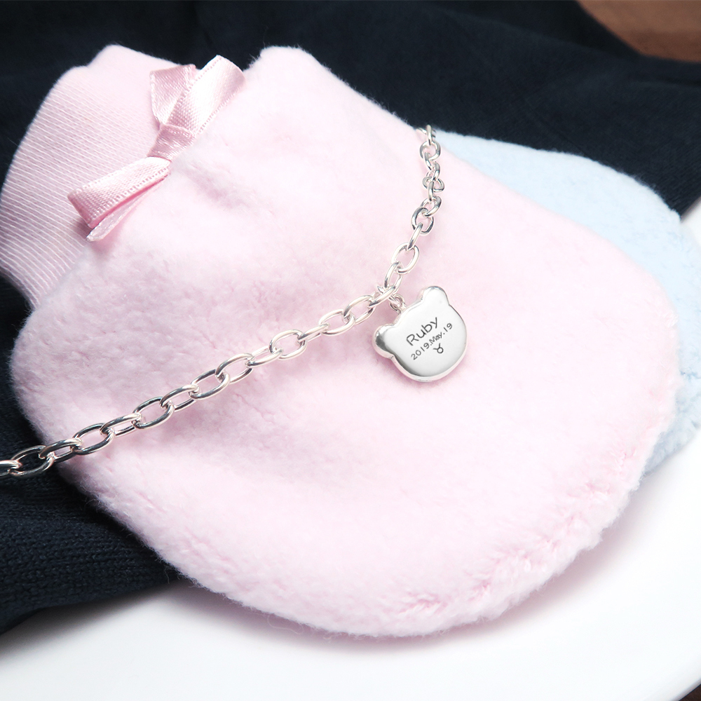 活力小熊 親子兒童手鍊(寬版) 925純銀客製化刻字手鍊