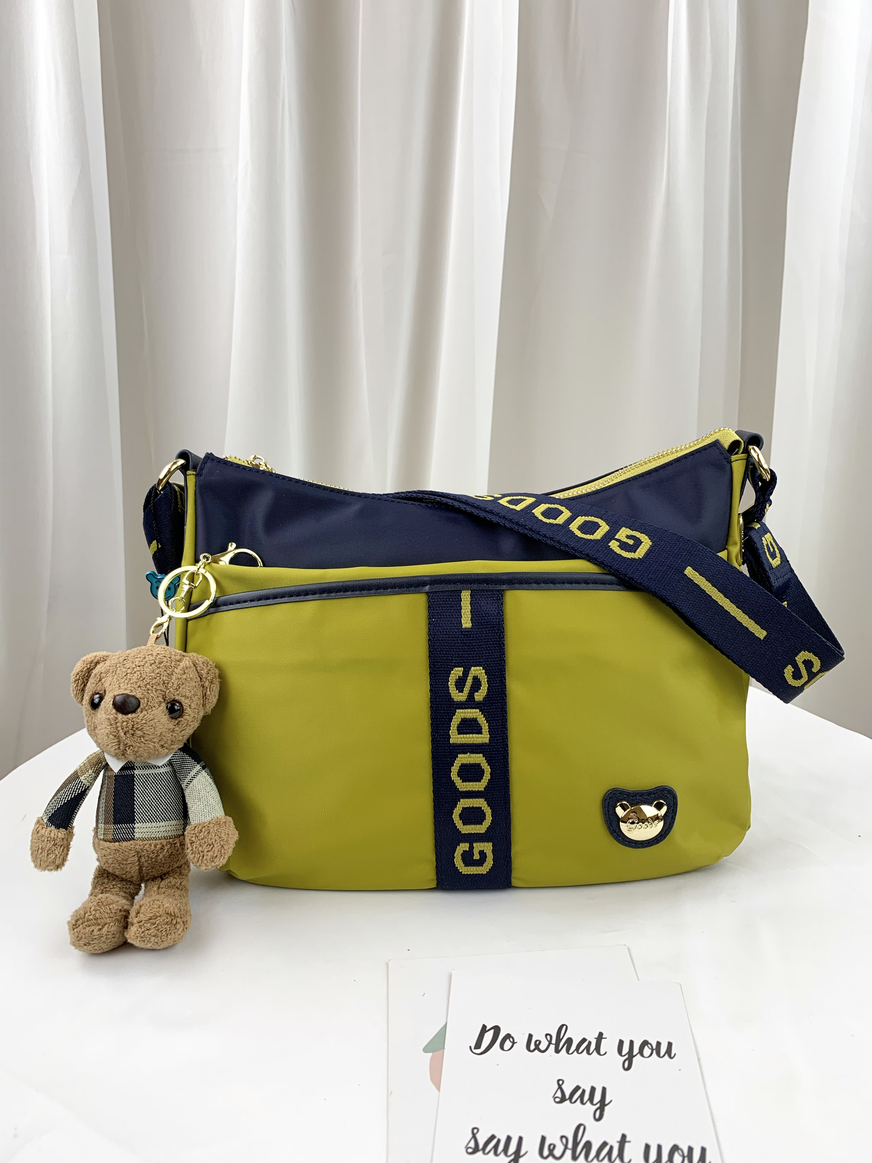 GOODS 織帶芥末黃藍 尼龍防潑水側背包 #2638