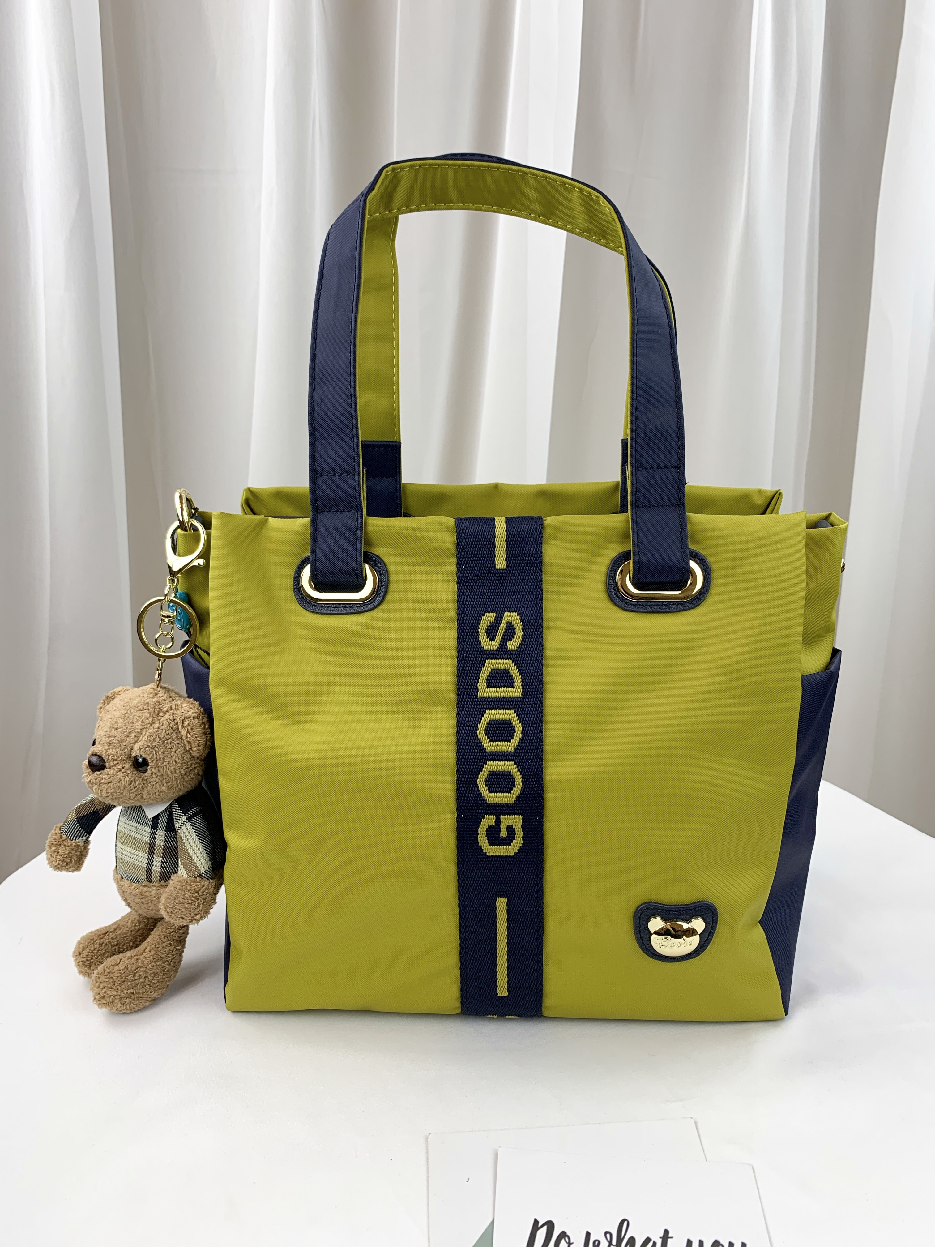GOODS 織帶芥末黃藍 尼龍手提側背包  #2650
