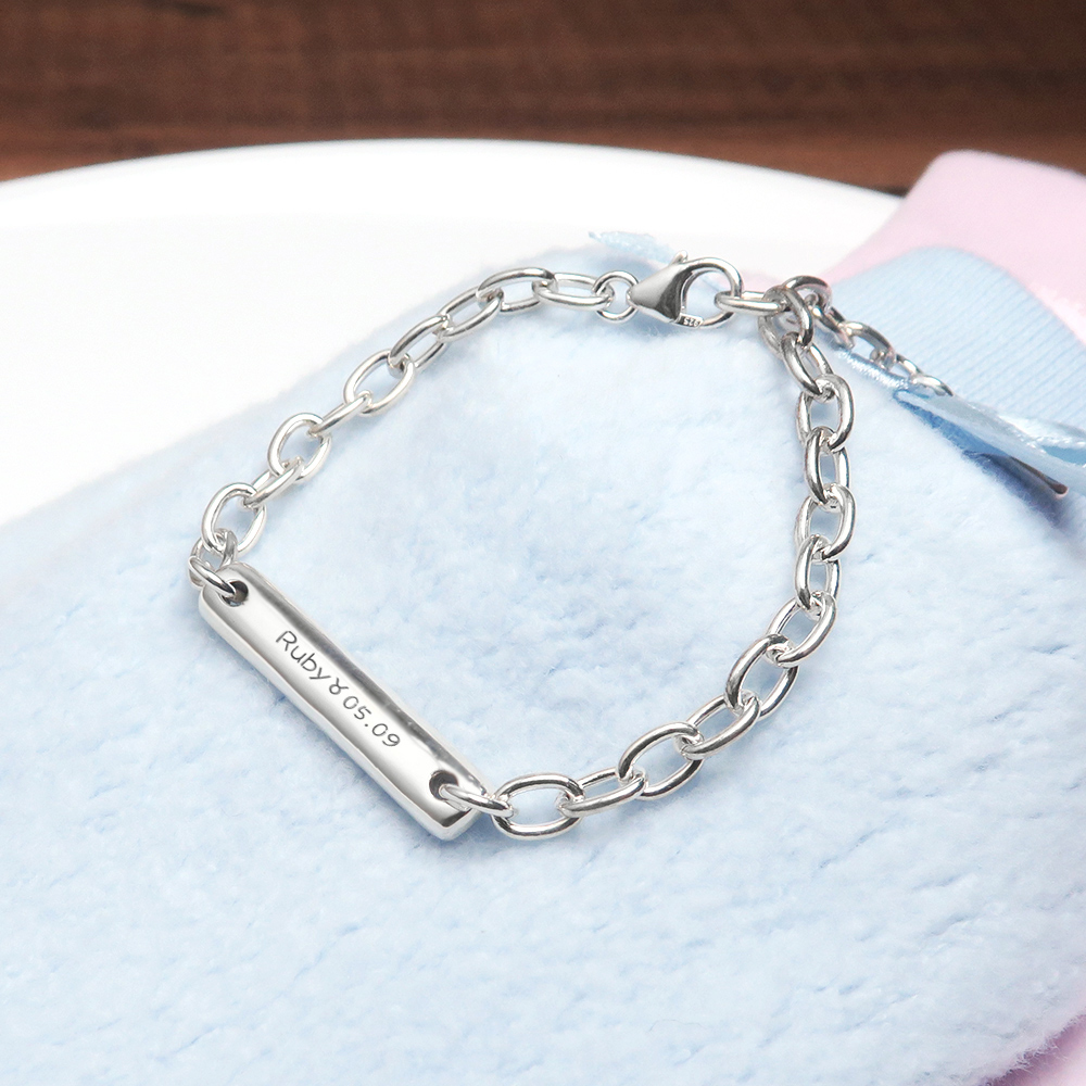 平安竹 親子兒童手鍊(寬版) 925純銀客製化刻字手鍊