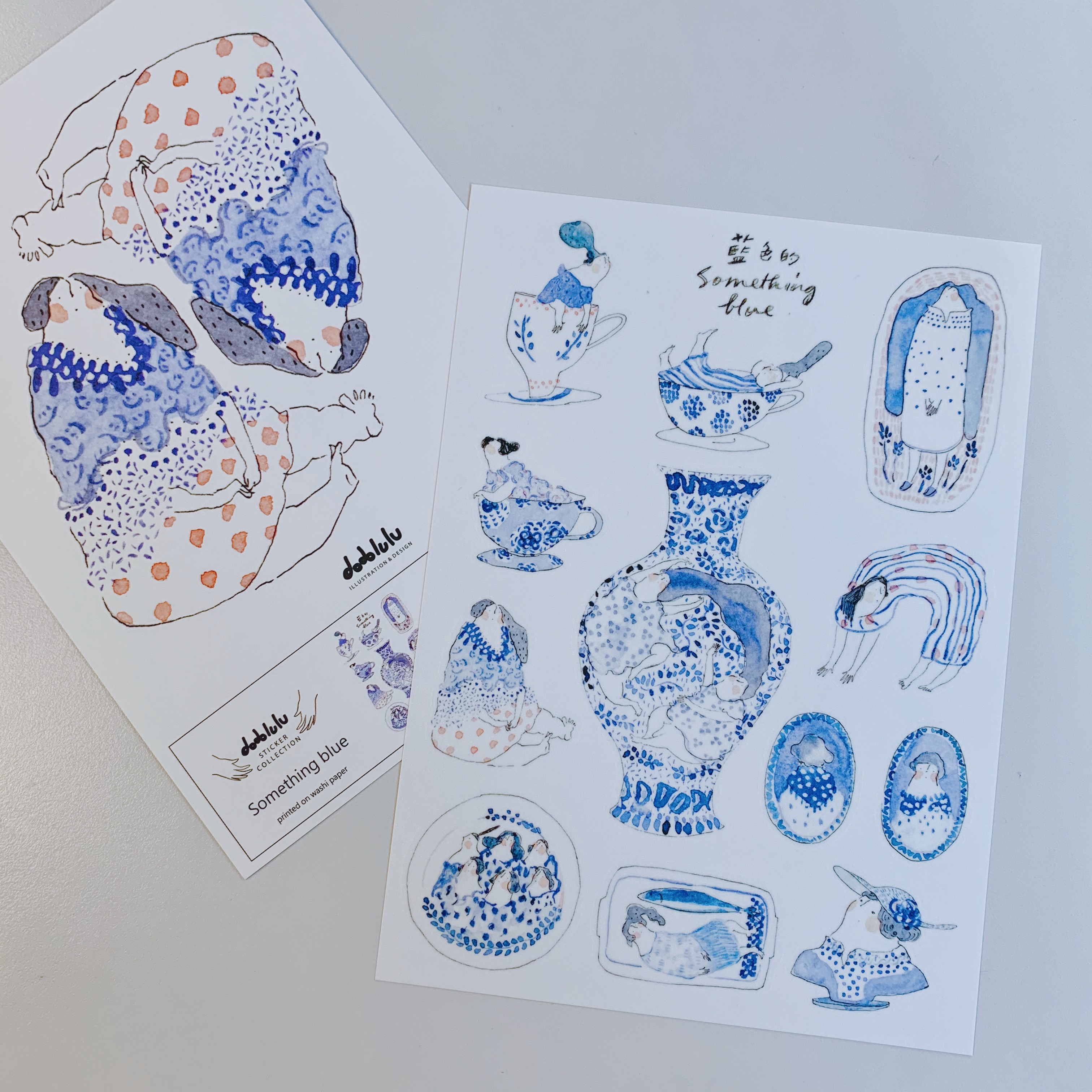 dodolulu 藍色的 手繪插畫和紙貼紙