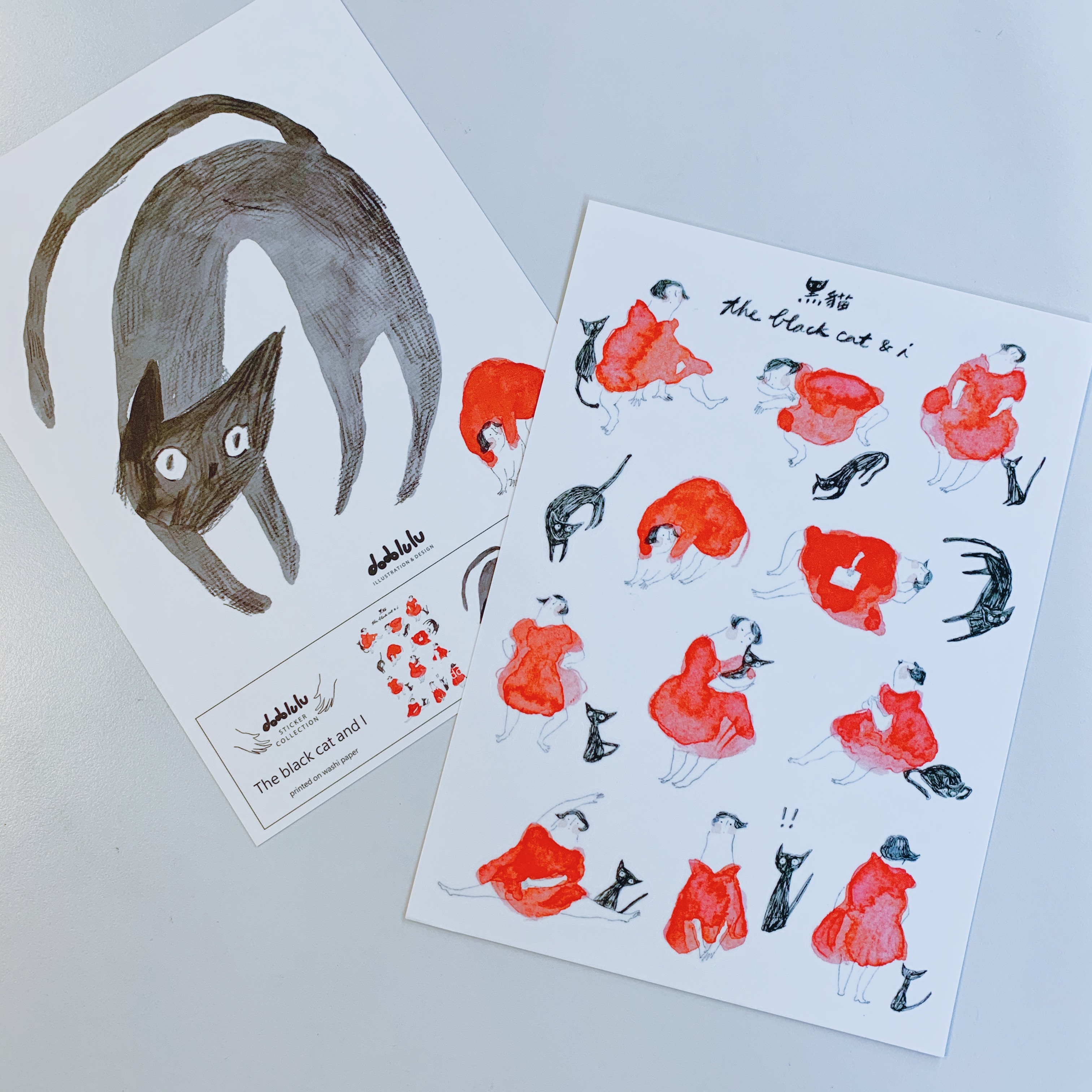 dodolulu 黑貓 手繪插畫和紙貼紙