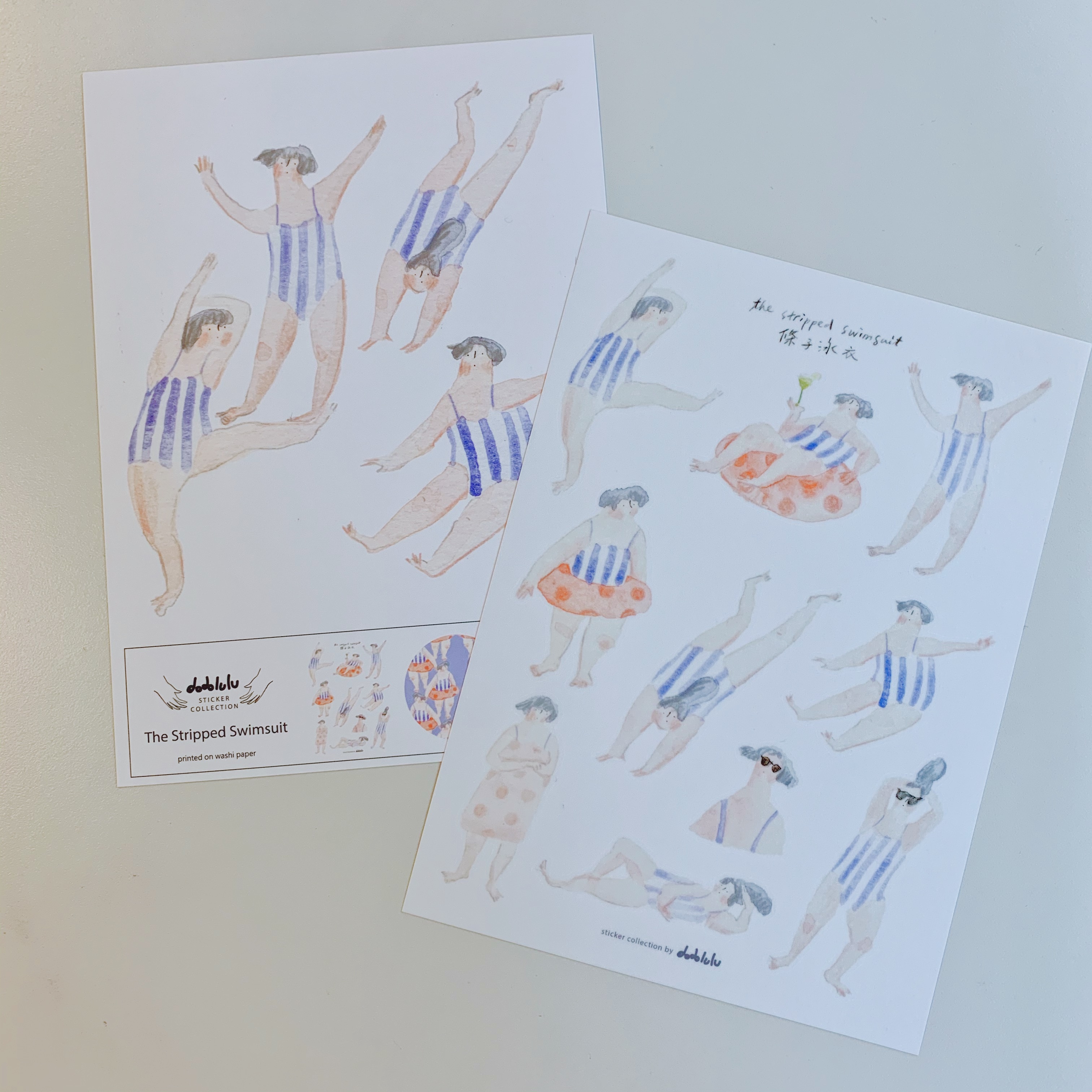 dodolulu 條子泳衣 手繪插畫和紙貼紙