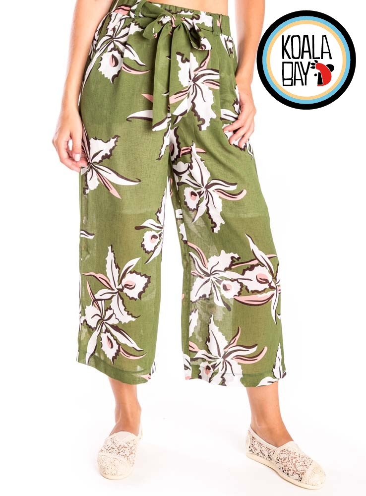 【KOALA BAY】氣質花卉微透七分寬褲