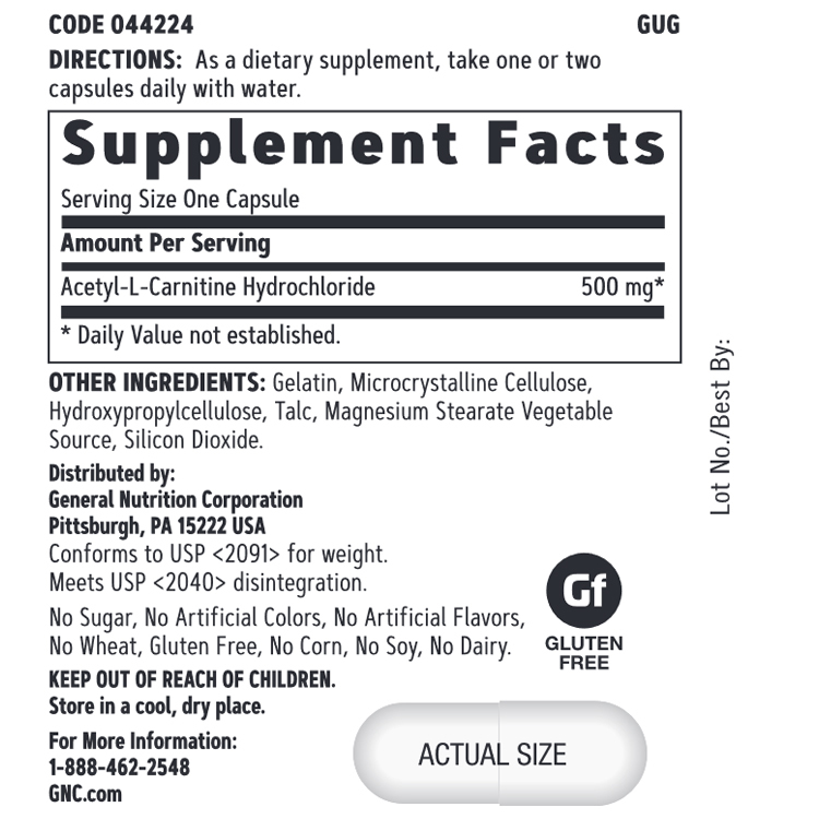 GNC, Acetyl-L-Carnitine 500 mg, 60 Capsules|RealDeal.hk