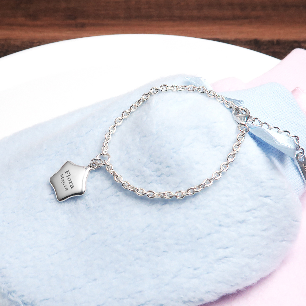 小星星 親子兒童手鍊(細版) 925純銀客製化刻字手鍊