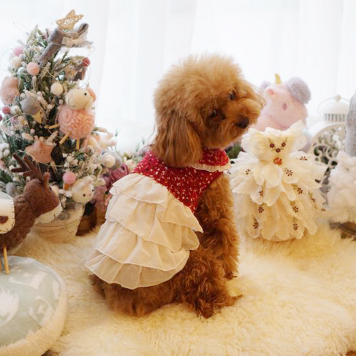 【超抵價！原價＄230】PomPreece【Pomp Gold】日式狗狗衣服 - 紅白色，童話連身裙 [3尺寸]