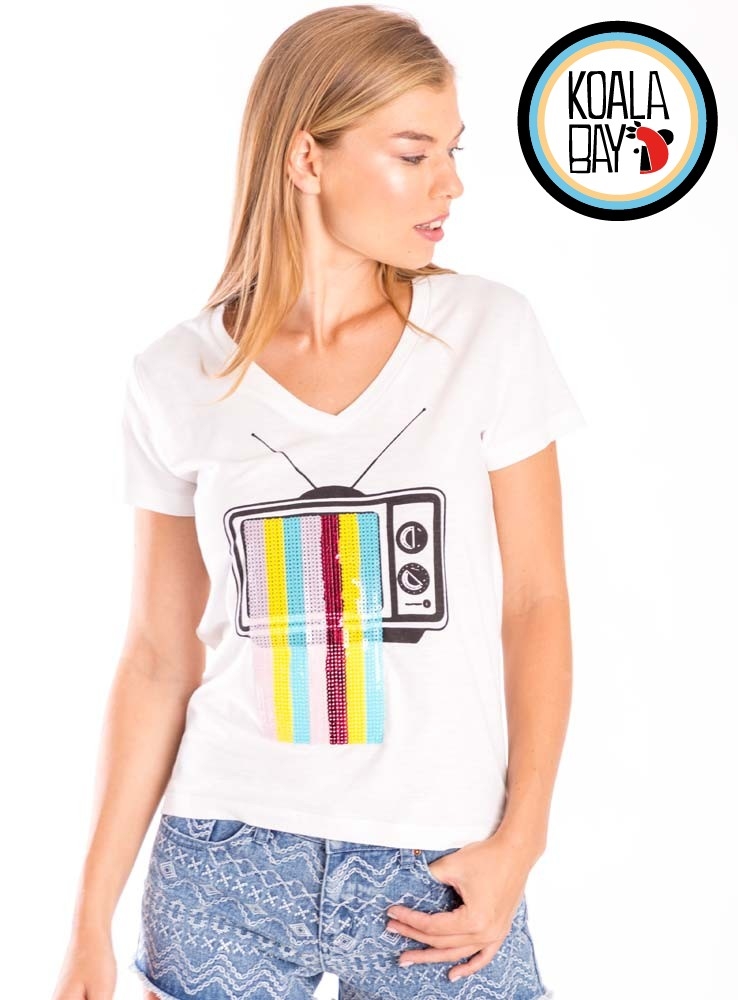 【KOALA BAY】V領彩虹電視短袖上衣