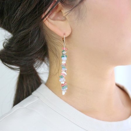 [日本制]彩色天然石長吊耳環(防敏感)