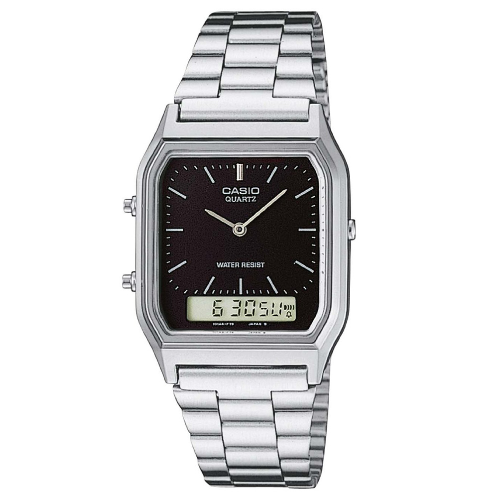 CASIO AQ-230A-1D 銀色 黑面 雙顯 方形 復古錶