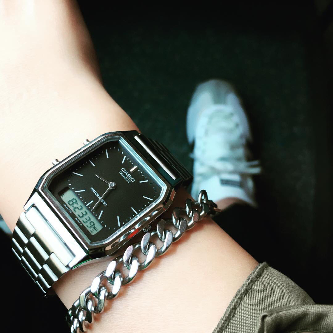 CASIO AQ-230A-1D 銀色 黑面 雙顯 方形 復古錶