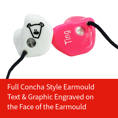 Text and graphic laser engraved on the face of the earmould