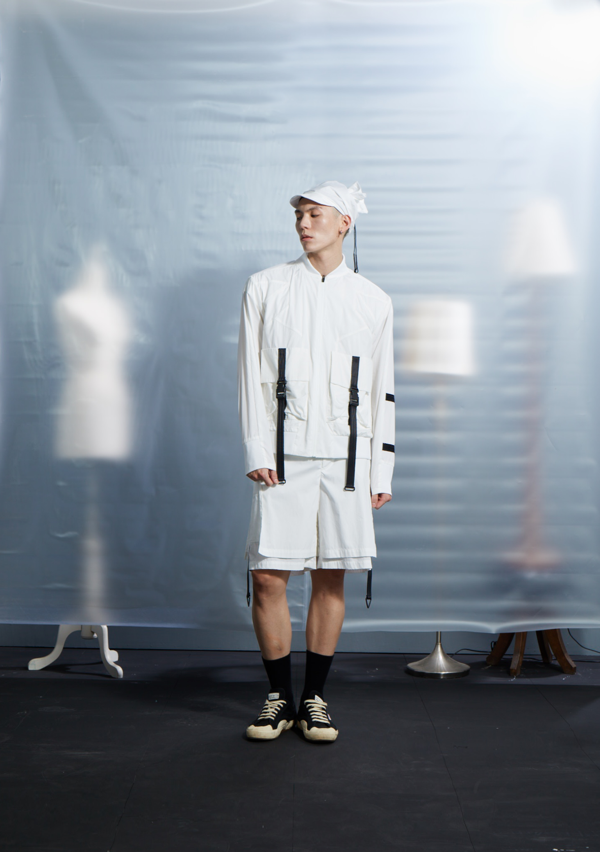 立體口袋飛行夾克 - 白