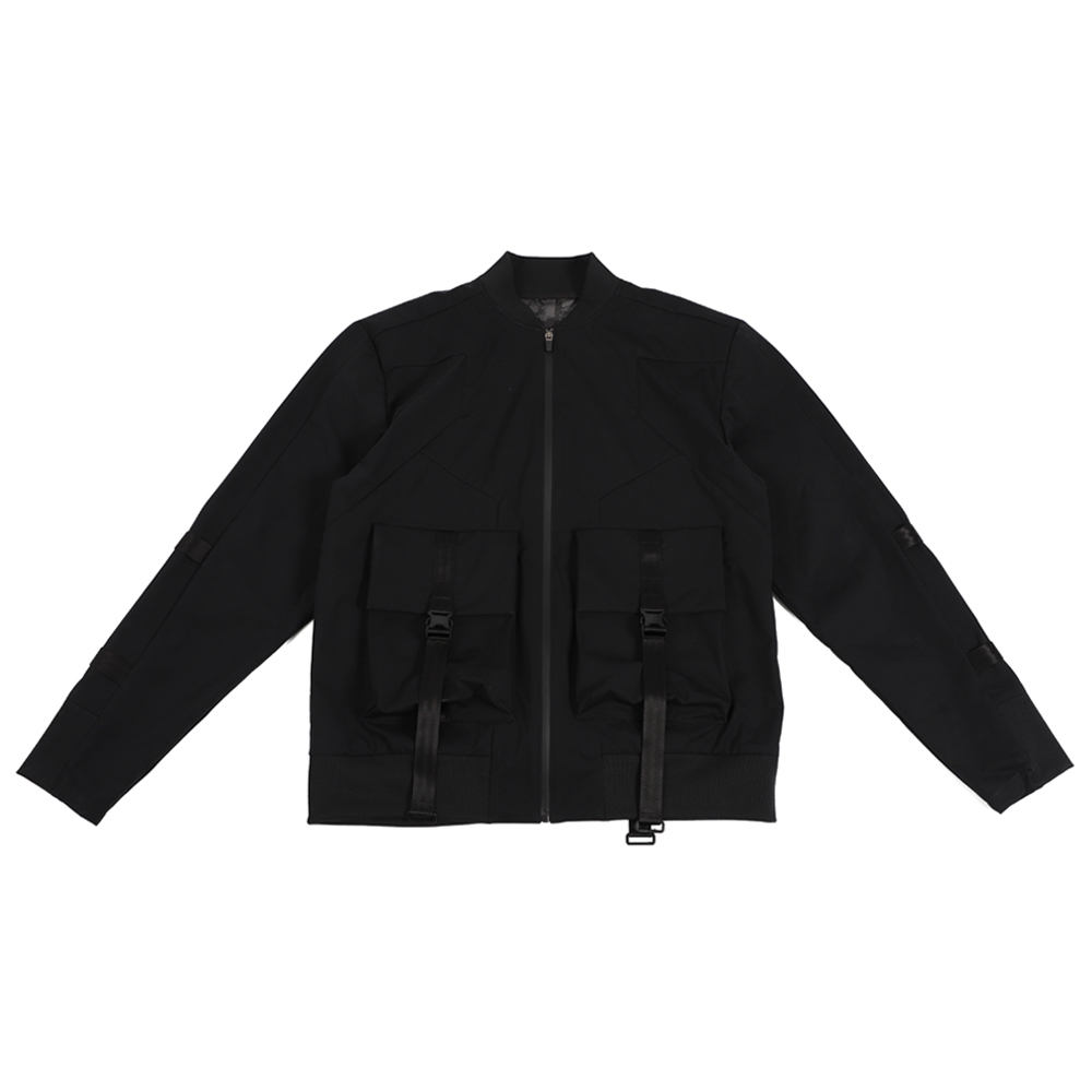 立體口袋反光飛行夾克 - 黑