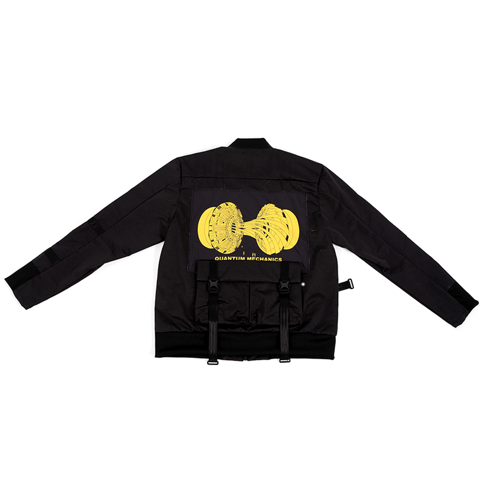 立體口袋反光飛行夾克 - 黑