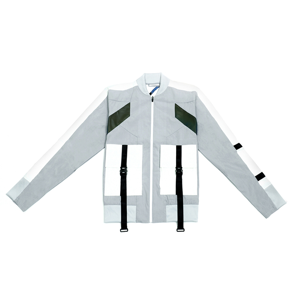 立體口袋反光飛行夾克 - 淺灰