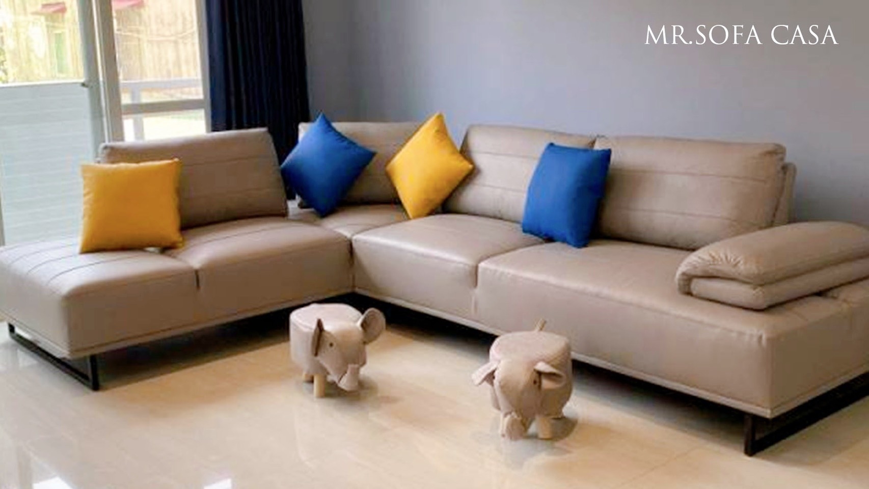 高質感牛皮雙功能L型沙發