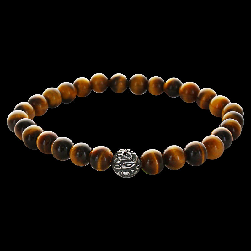 Silver Embossed Nest Bead w/ 6mm Stone Bracelet