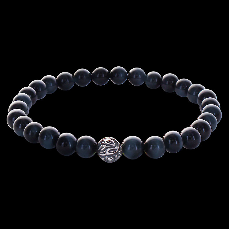 Silver Embossed Nest Bead w/ 6mm Stone Bracelet