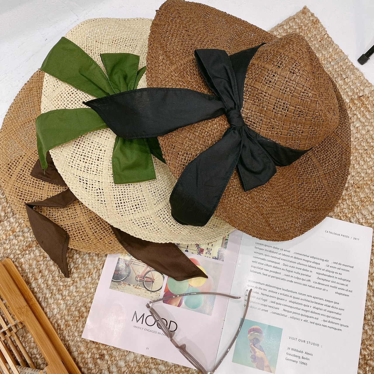 鬆餅格綁帶大草帽/三色