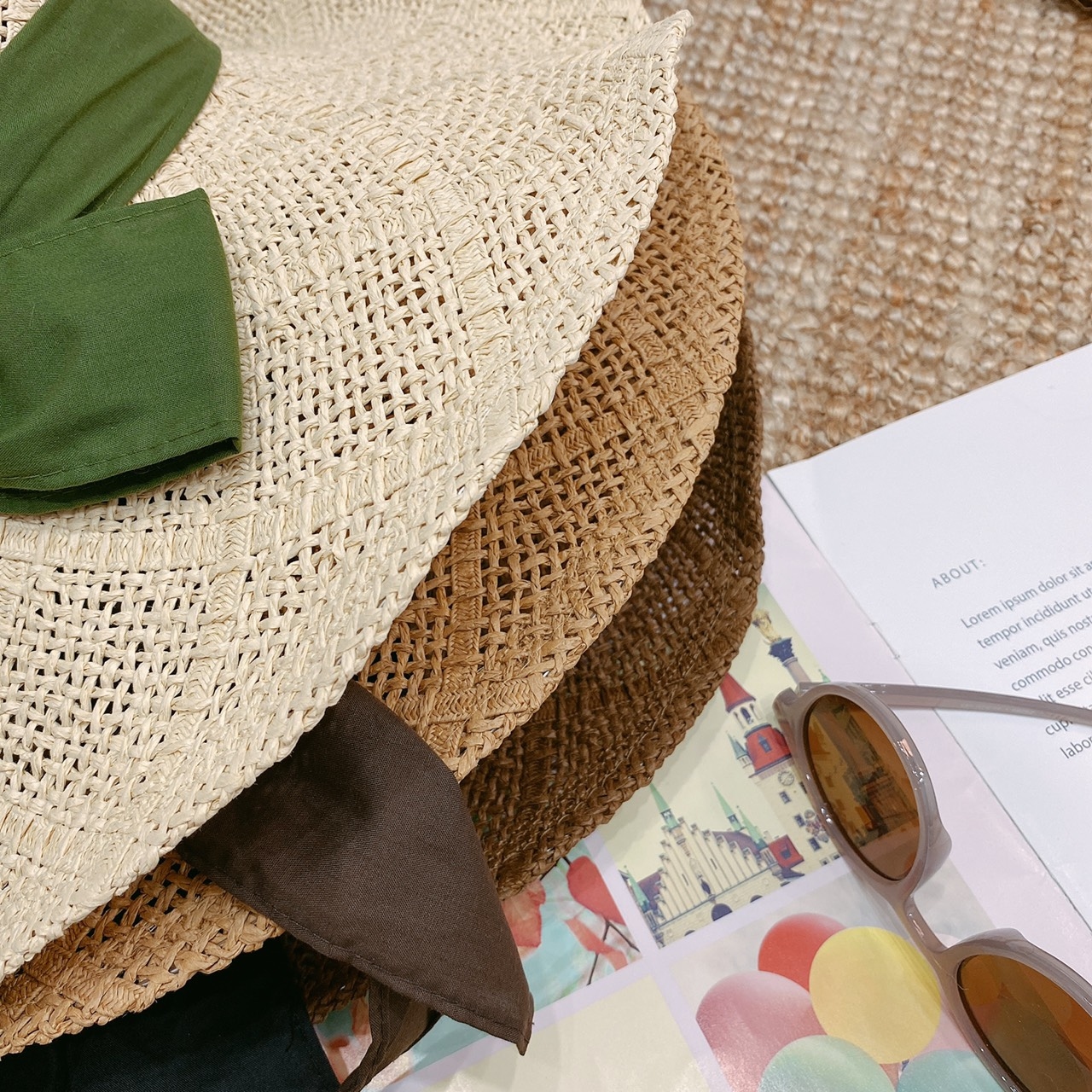 鬆餅格綁帶大草帽/三色