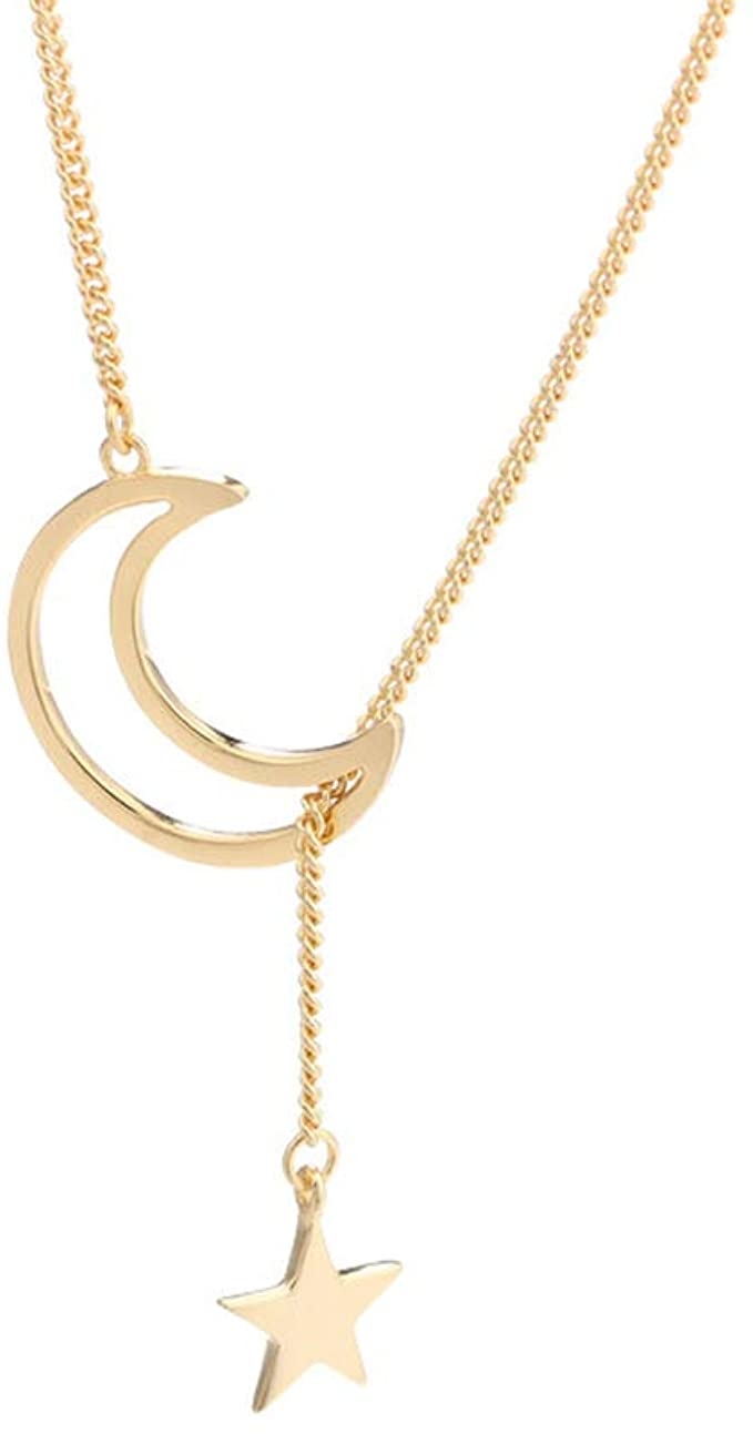 現貨｜金色星星月亮鎖骨頸鏈  Moon Star Necklace Gold Plated Crescent Y Lariat Necklace