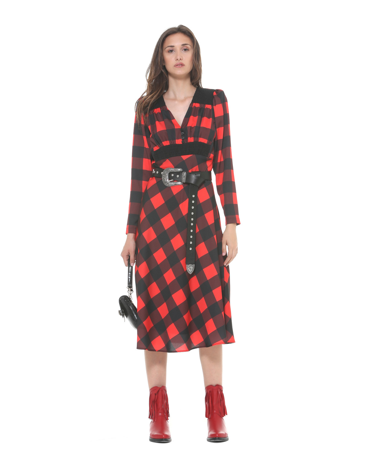 【SILVIAN HEACH】格紋挖背長袖洋裝