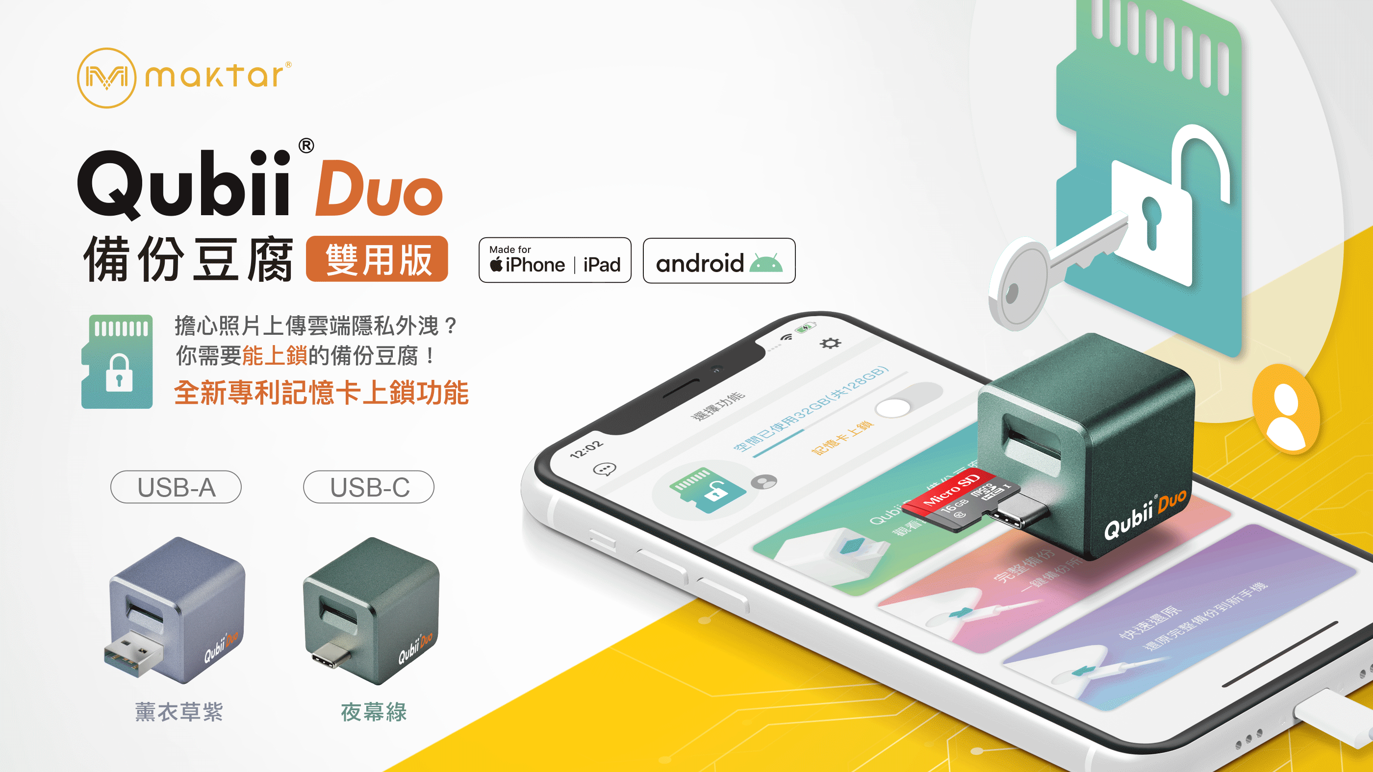 雙用版QubiiDuo備份豆腐上鎖系列, 備份豆腐, 蘋果手機, 安卓手機, apple, android