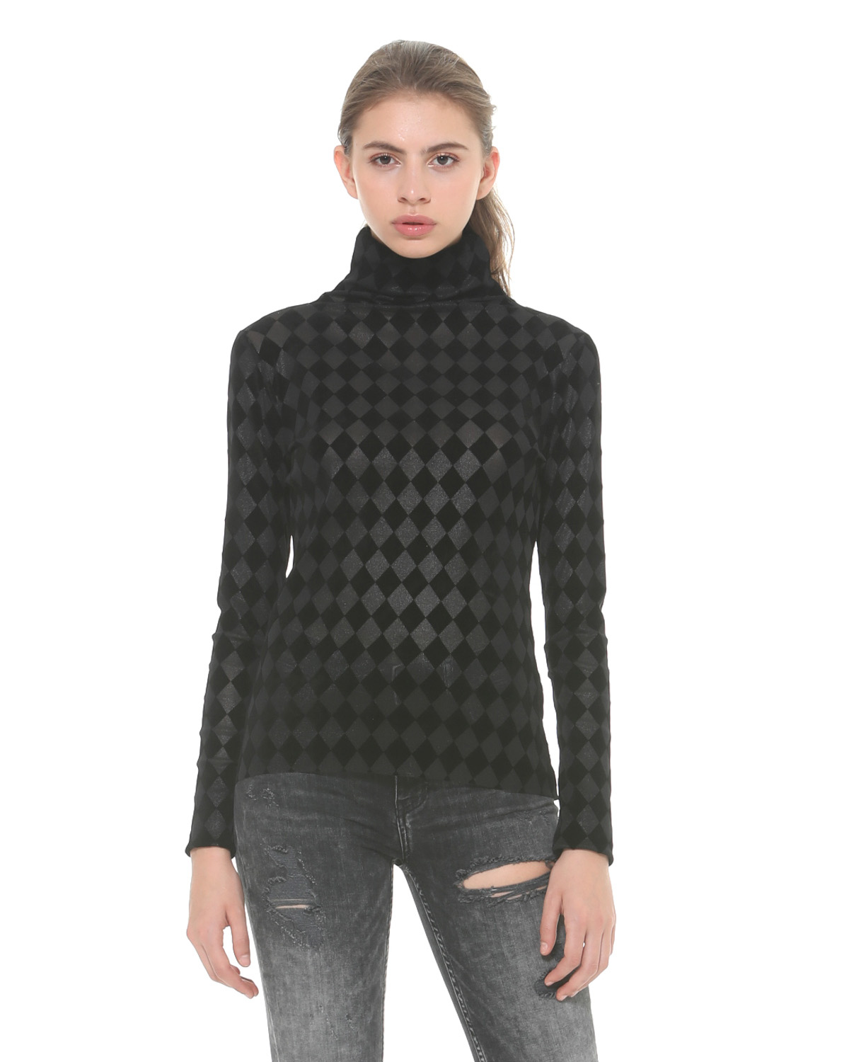 【SILVIAN HEACH】棋盤格微高領長袖上衣