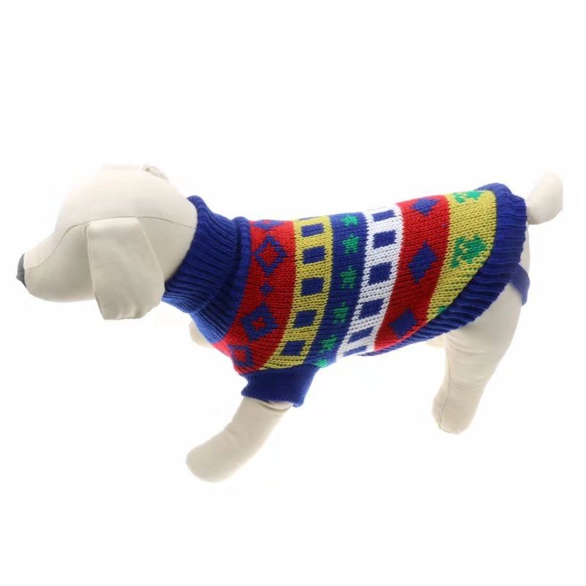 Petime #13 狗狗聖誕圖案保暖毛衣 - #紅＆黃＆藍＆白色   [2尺寸]