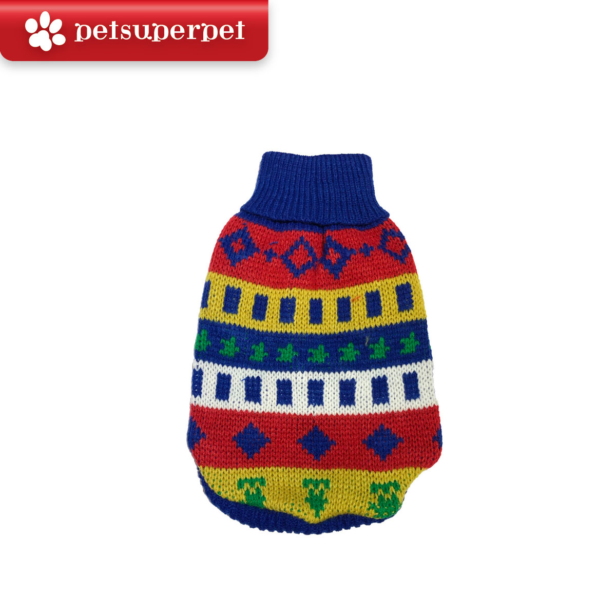 Petime #13 狗狗聖誕圖案保暖毛衣 - #紅＆黃＆藍＆白色   [2尺寸]