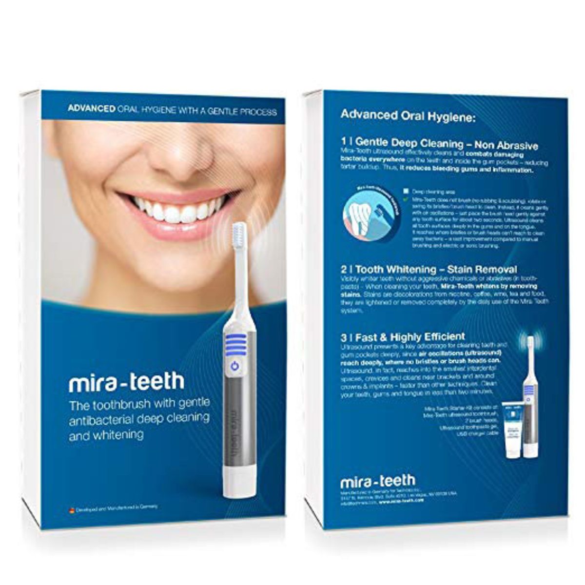 德國mira-teeth 超聲波電動牙刷入門套件 (USB叉電)